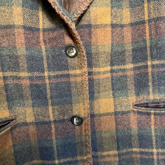 Vintage David Paul New York Plaid Brown Wool Blend Stitched Collar Blazer Size 1 - Picture 3 of 8